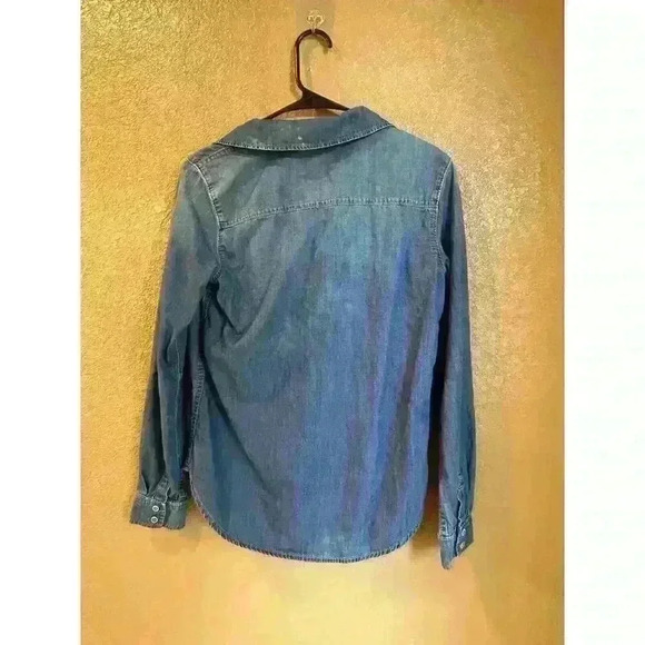 Paige denim long sleeved button up collared fall blouse size xs women’s blue - Picture 7 of 8